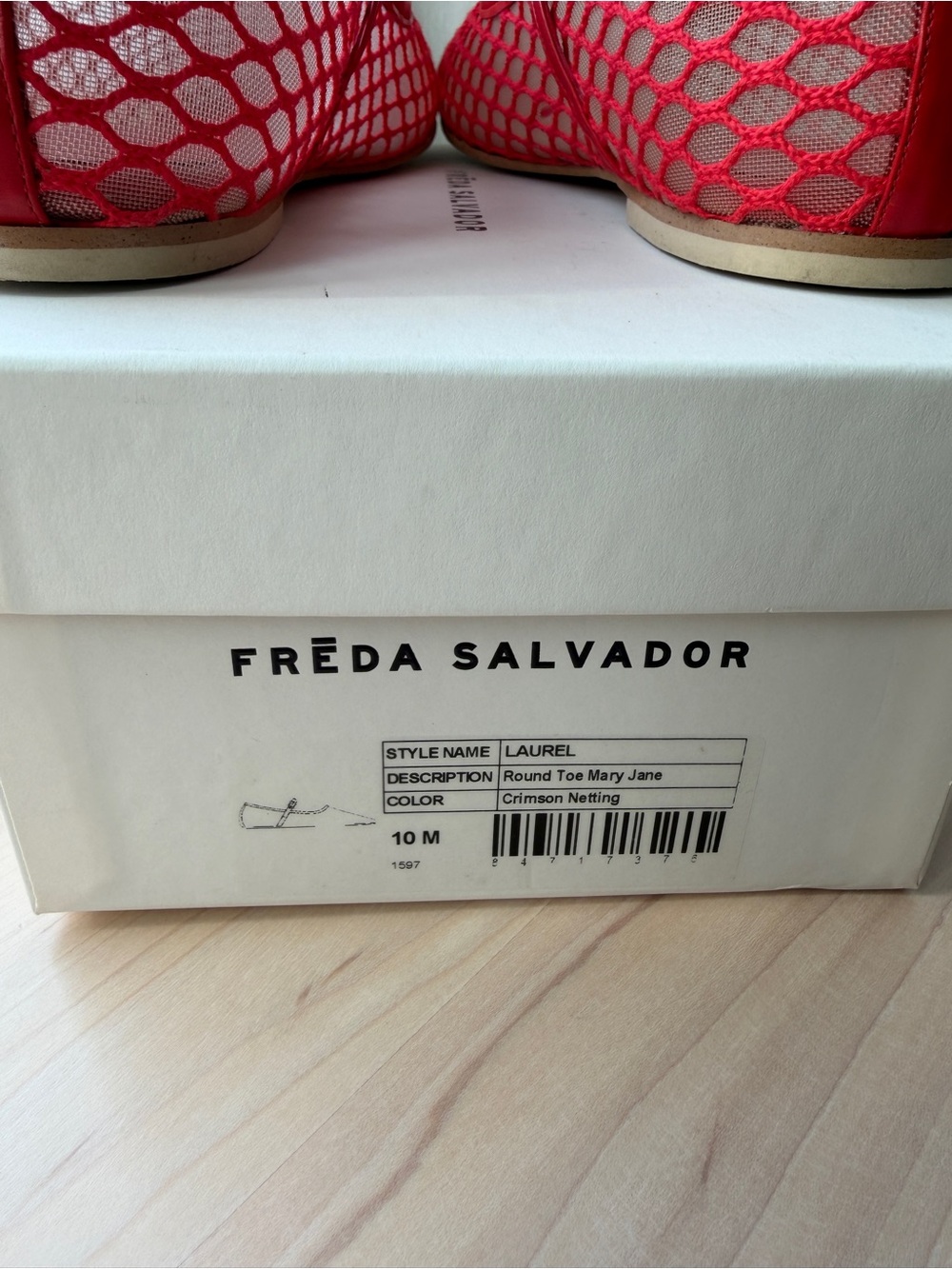 Freda Salvador Laurel Fishnet Mary Jane Flats Crimson Red Size 10 - Picture 5 of 10